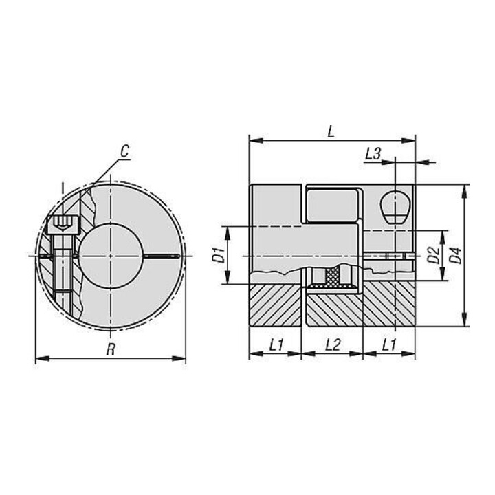 KIPP Accouplement à griffes élastomère Gr.9 D1=6 D2=9 L=30 Aluminium