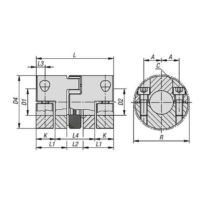 KIPP Accouplement à griffes en élastomère Gr. 38 D1=32 D2=32 L=114 A