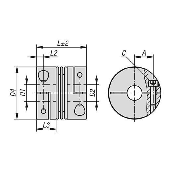 KIPP Accouplement à soufflet métallique Gr. 20 Aluminium D1=8 D2=8 L=39