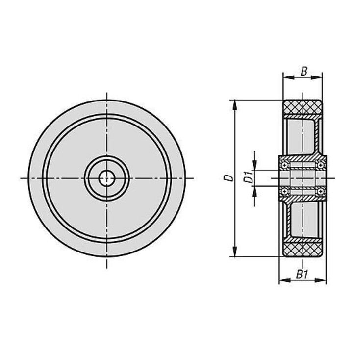KIPP Aluminiumrad ohne Feststellsystem D=160 B=50 Polyurethan Gehäuse
