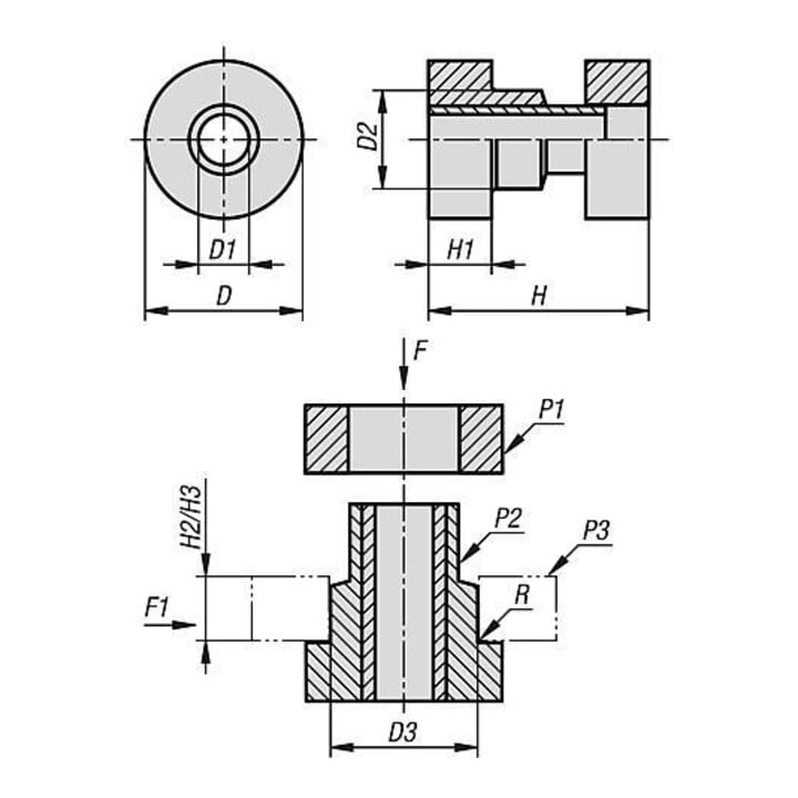 KIPP Amortisseur de vibrations deux pièces D=31,8 H=31,8 acier galvanisé néoprène