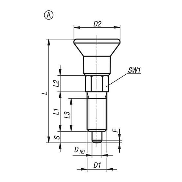 KIPP Arretierbolzen ECO GR.9 D1=M06X0,75 D=3 Form A O.Rastnut O.Kontermutter E.