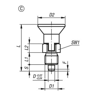 KIPP Arretierbolzen GR.0 D1=M08X1 D=4 Form C mit Rastnut kurz