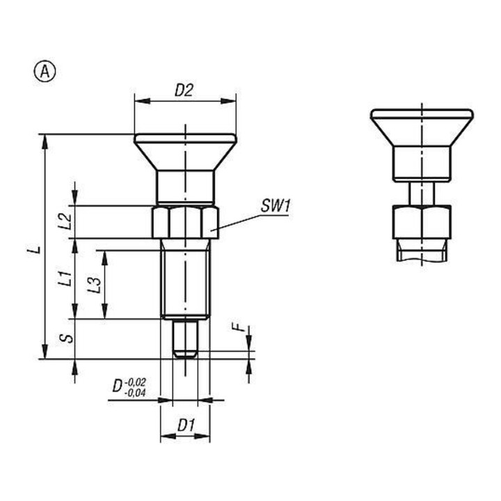 KIPP Arretierbolzen GR.2 M12 x 1,5 Ø 6 Form A ohne Rastnut Kontermutter