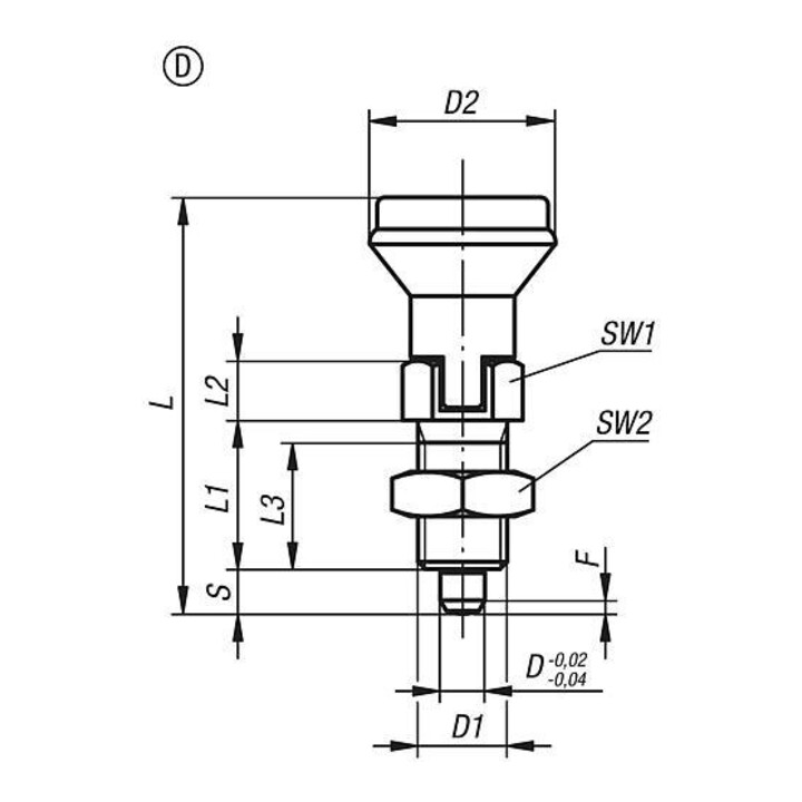 KIPP Arretierbolzen GR.4 D1=M20x1,5 D=10 Form D mit Rastnut Kontermutter edelstahl