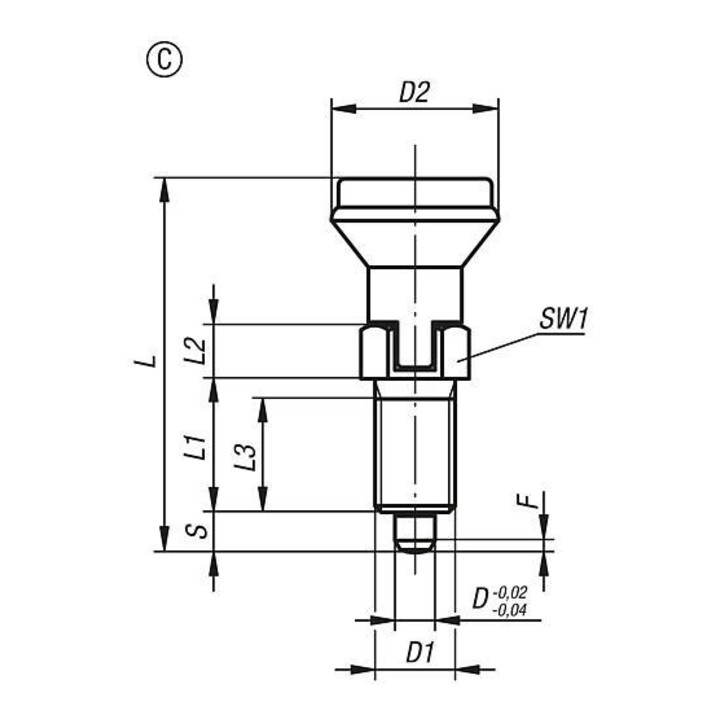 KIPP Arretierbolzen GR.4 M20x1,5 D10 Form C mit Rastnut ohne Kontermutter E