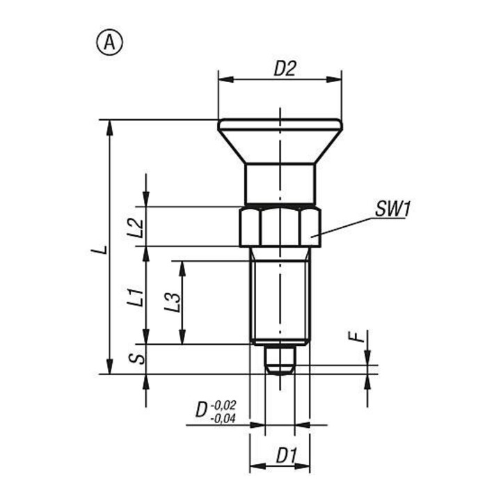 KIPP Arretierbolzen GR.5 D1=M24X2 D=16 Form A Rastnut Kontermutter