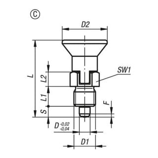 KIPP Arretierbolzen GR.9 D1=M06X0,75 D=3 Form C mit Rastnut ohne Kontermutter
