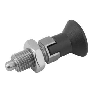 KIPP Arretierbolzen GR.9 D1=M06x0,75 D=3 Form D mit Rastnut Kontermutter Edels.