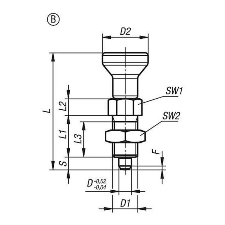 KIPP Arretierbolzen GR.9 M6x0,75 Ø3 Form B Edelstahl Kontermutter