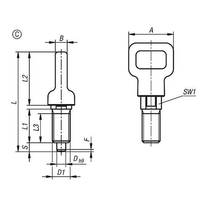 KIPP Arretierbolzen M12 6mm Form C Rastnut Kontermutter