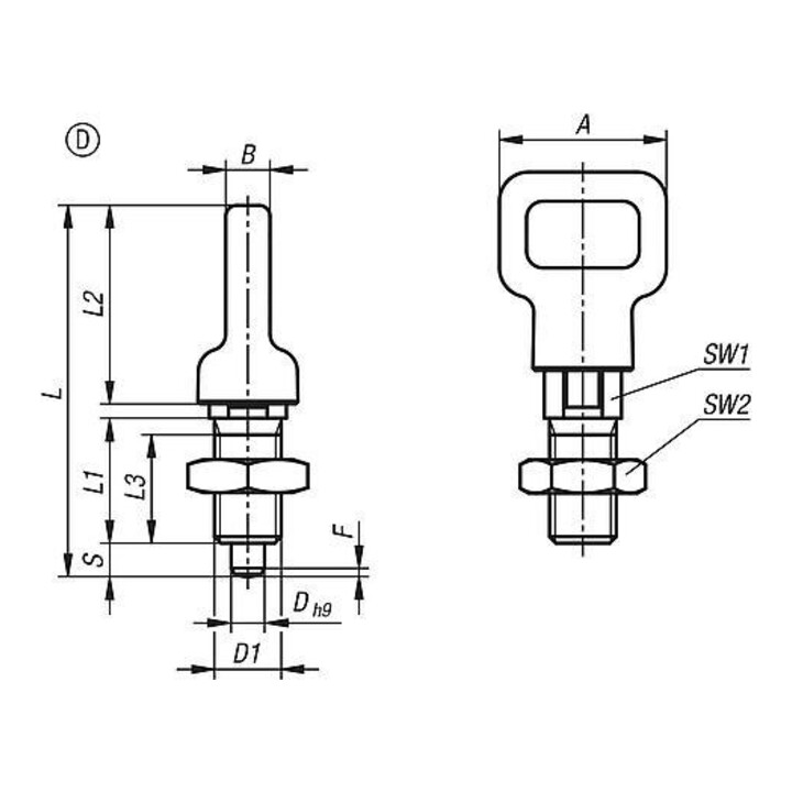 KIPP Arretierbolzen M16 D8 Form D mit Rastnut Kontermutter
