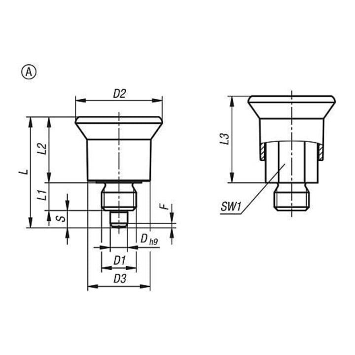 KIPP Arretierbolzen Mini M10x1 Ø5 S5 Form A O. Rastnut O. Kontermutter E.