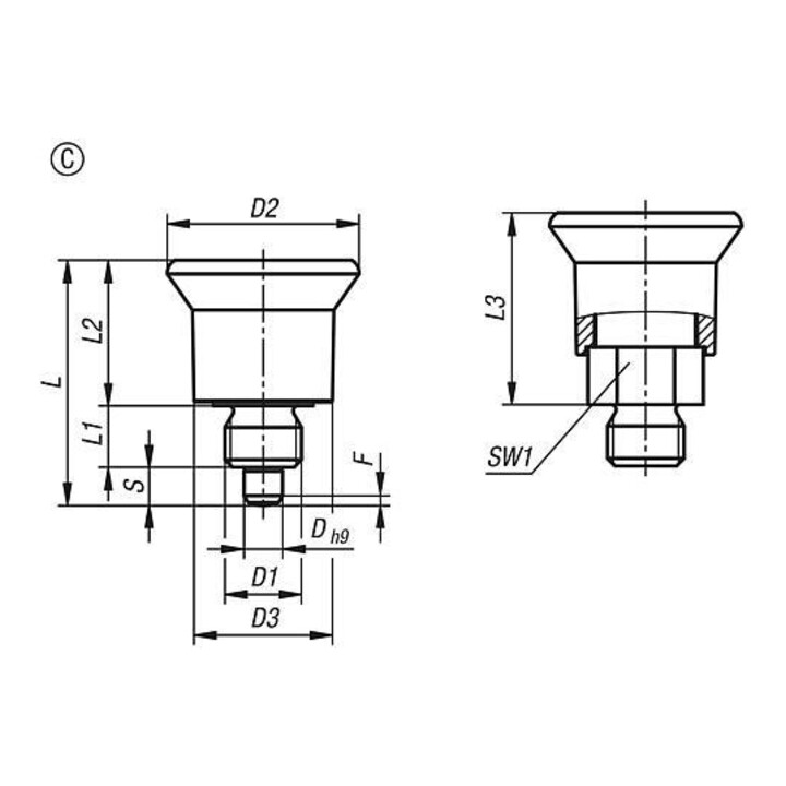 KIPP Arretierbolzen Mini M16x1,5 D10 S10 Form C mit Rastnut ohne Kontermutter
