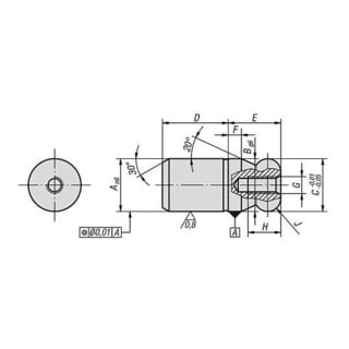KIPP Axe de fixation fileté intérieur unilatéral Gr.1 C=50 I=50 G=M06 Forme A avec bille
