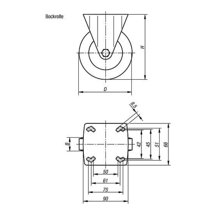 KIPP Bockrolle ohne Feststellsystem Gummi Stahl Ø125 x 25mm