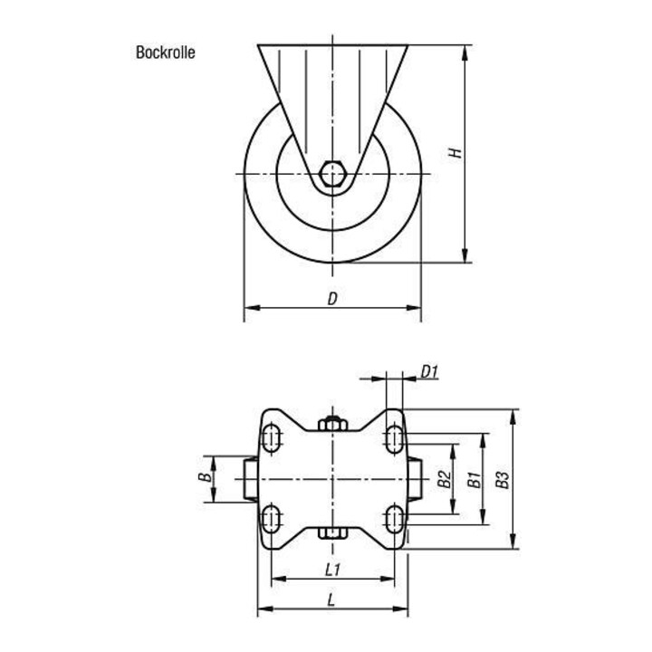 KIPP Bockrolle ohne Feststellsystem Ø 125mm B 50mm Polyurethan Stahl