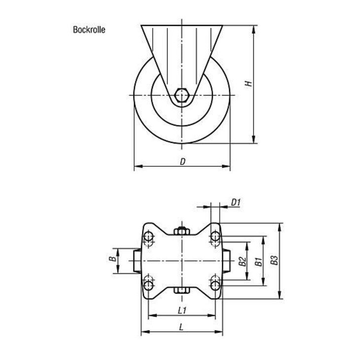 KIPP Bockrolle ohne Feststellsystem Ø 200 x 50mm Gummi Stahl