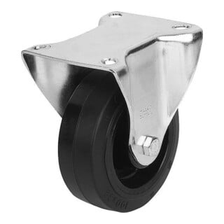 KIPP Bockrolle ohne Feststellsystem Ø125mm Gummi Stahlblechgehäuse