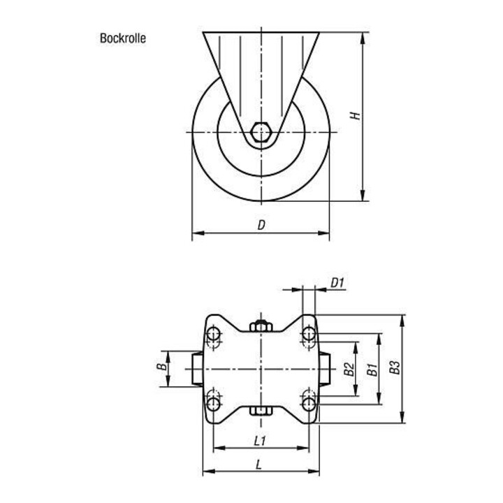 KIPP Bockrolle ohne Feststellsystem Polyurethan Stahl 200 x 50mm