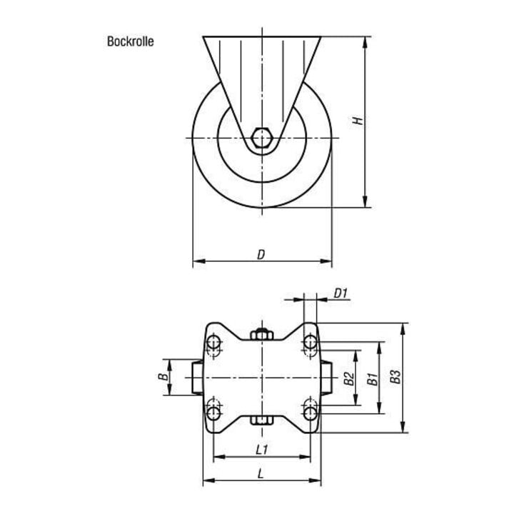 KIPP Bockrolle ohne Feststellsystem Stahl Gummi Ø 250 B 60