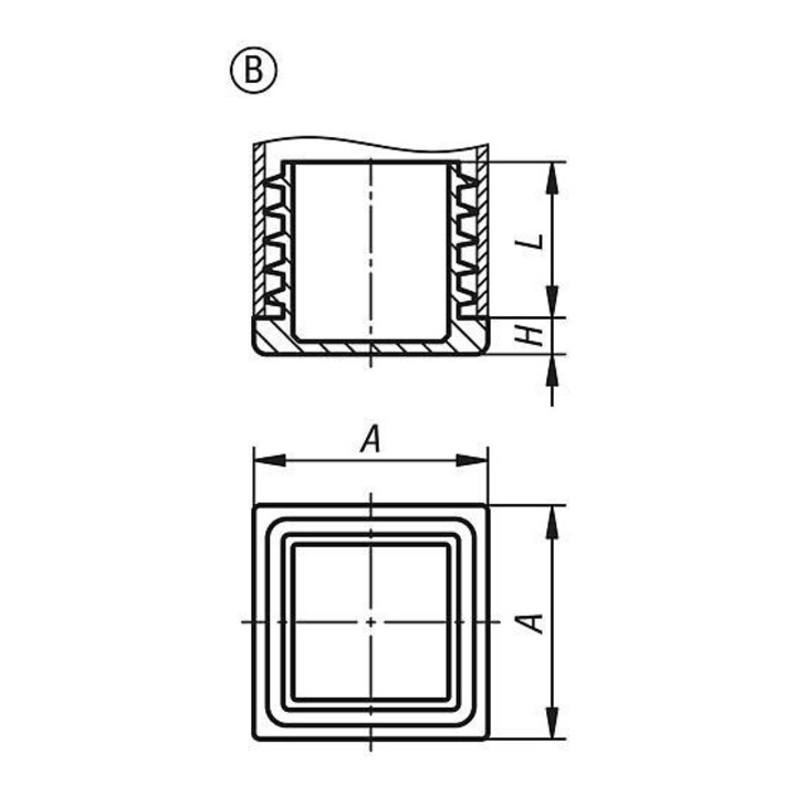 KIPP Bouchon de fermeture pour tubes carrés A=20 Forme B Polyéthylène noir