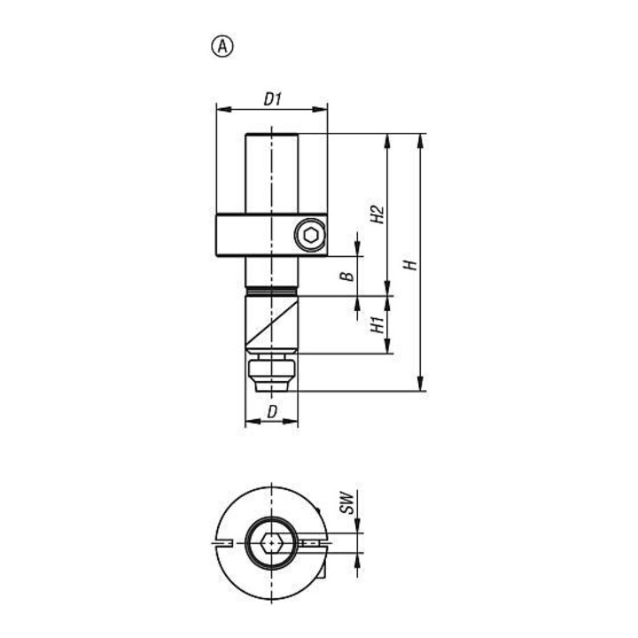 KIPP Boulon de serrage Forme A sans levier de serrage D=28 H=129 Acier brunifié