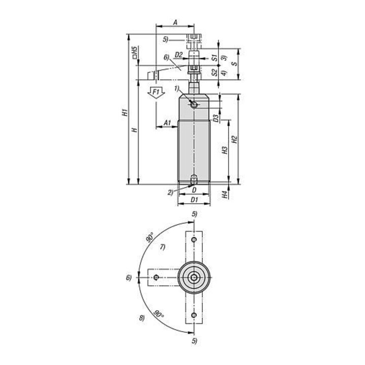 KIPP Bride pivotante pneumatique à visser Gr. 40 pivotant à gauche Ø 53