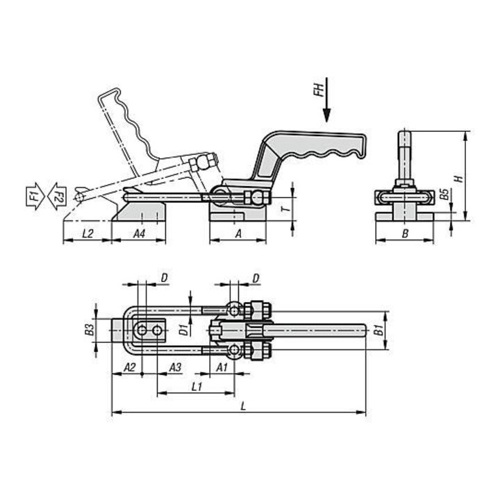 KIPP Bügelspanner horizontal schwere Ausführung F2=20000 Stahl