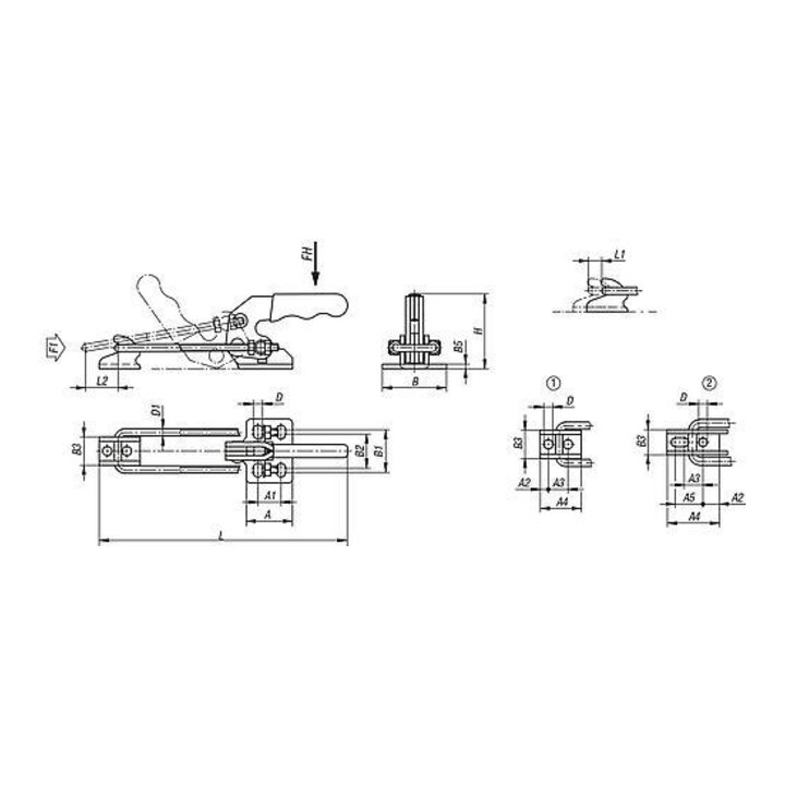 KIPP Bügelspanner Horizontal Standard mit Gegenhalter F1=7000 Edelstahl blank