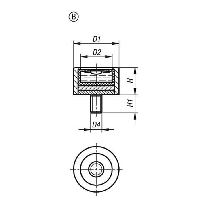 KIPP Dosenlibelle zylindrisch Form B Gewindezapfen M06 Ø18 H12 empfindlich