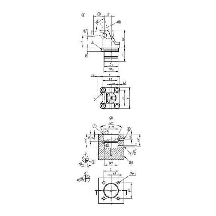KIPP Drehhebelspanner hydraulisch Form A doppelt wirkend DK 32 gebohrte Kanäle