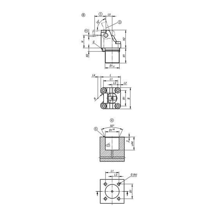 KIPP Drehhebelspanner hydraulisch Form B einfach wirkend DK16 gebohrte Kanäle