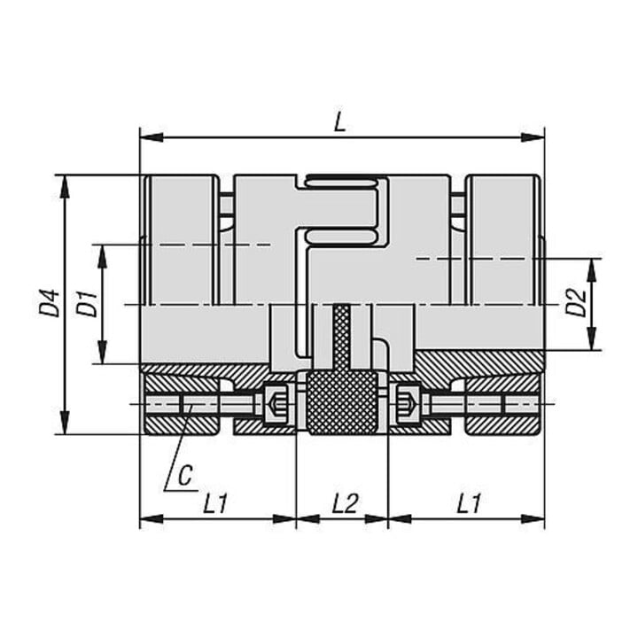 KIPP Elastomer-Klauenkupplung mit Konusnabe Spannring Gr. 24 D1=18 D2=20 L=78
