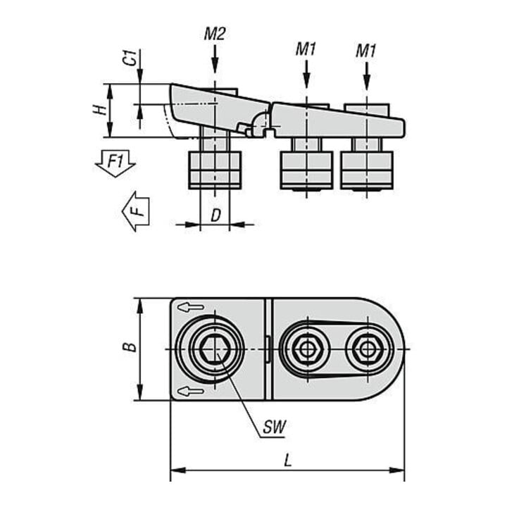 KIPP Flachspanner für T-Nut D=M12 Stahl BN=14