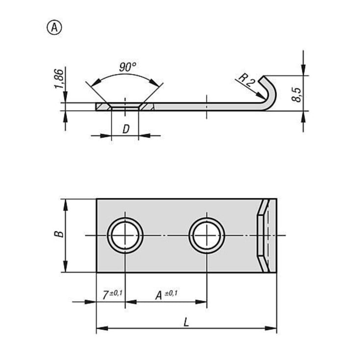 KIPP Gegenhaken für Spannverschluss Form A 44 x 18 Edelstahl 1.4301