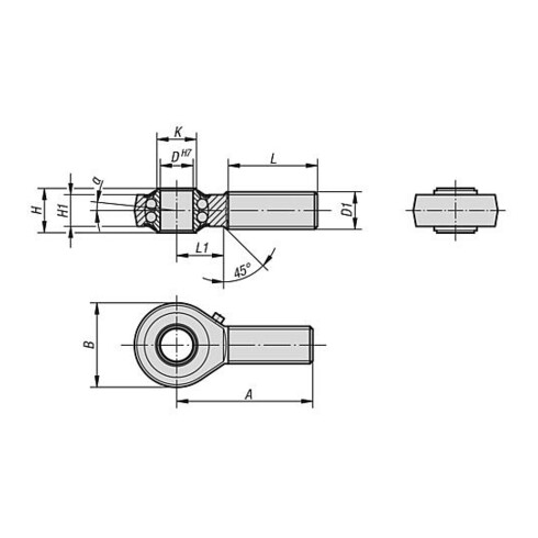KIPP Gelenkkopf DIN ISO 12240-4 mit Kugellagerung Rechtsgewinde, Stahl verzinkt