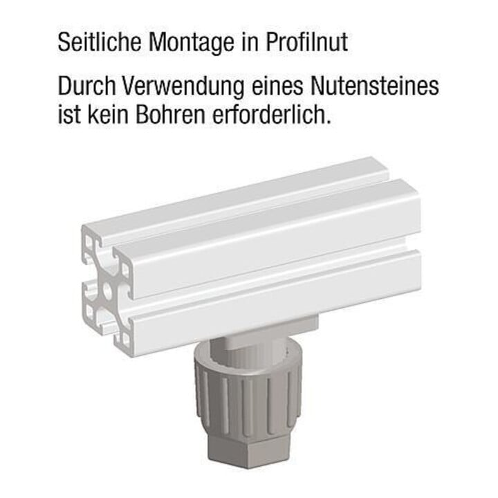 KIPP Gerätefuß höhenverstellbar für Aluminiumprofile A=30 D=30 D1=M06 H=35-50