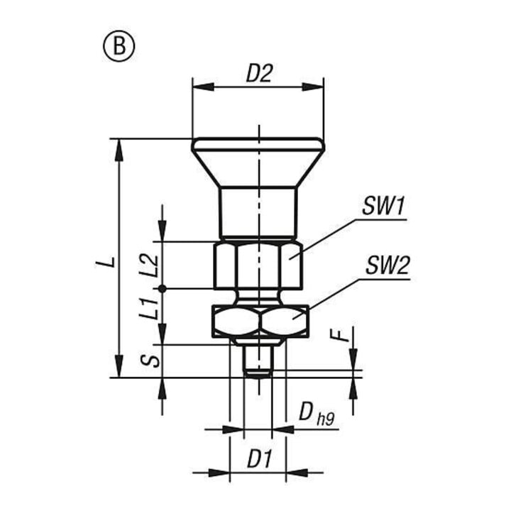 KIPP Goupille d'arrêt ECO courte version Gr.3 M16 8 mm forme B rainure d'arrêt