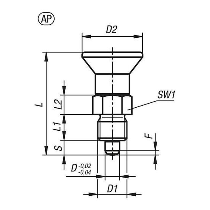 KIPP Goupille d'arrêt M12x1,5 D6 courte avec sécurité de filetage Gr.2