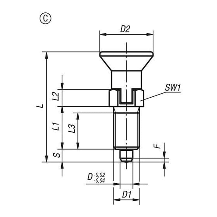 KIPP Goupille de blocage GR.3 M16x1,5 Ø8 Forme C avec rainure de verrouillage Acier inoxydable