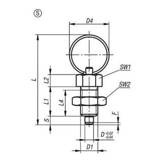 KIPP Goupille de verrouillage M16x1,5 Forme S acier trempé taille 3