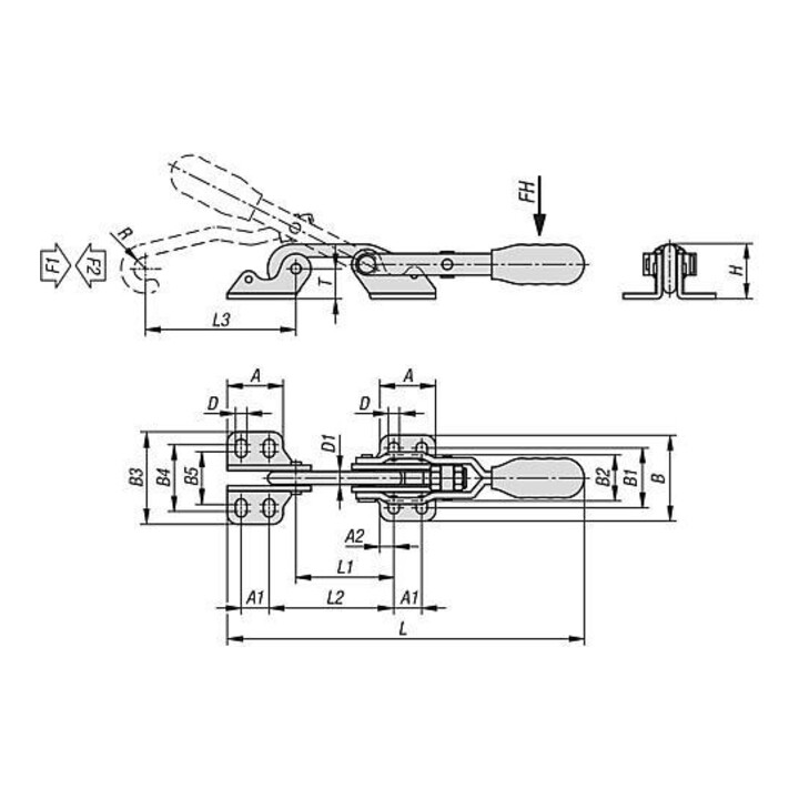 KIPP Hakenspanner horizontal F2=4000 Edelstahl blank Kunststoffgriff