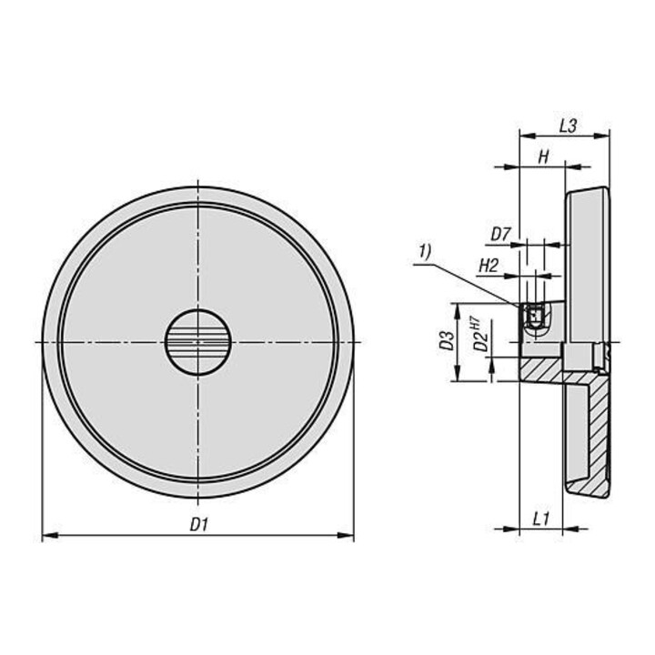 KIPP Handrad D1=125 Form B mit Querbohrung D2=14 Aluminium schwarz pu.