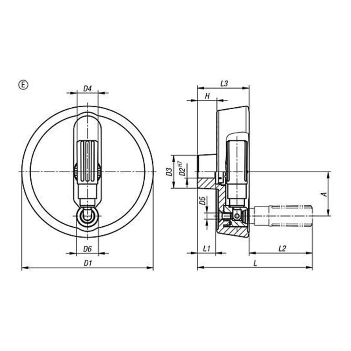 KIPP Handrad D1=125 Form E Aluminium Silber thermoplastisch