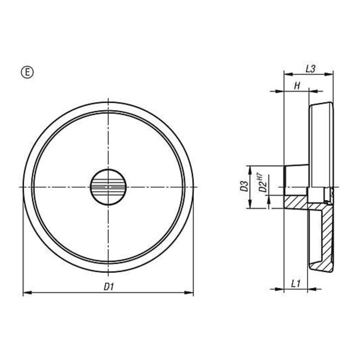 KIPP Handrad D1=80 Form E mit Passbohrung D2=12 Aluminium schwarz pulverbeschichtet