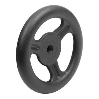 KIPP Handrad Passbohrung D1=125 D2=14H9 Form A 3-Speichen Stahl schwarz pulverbeschichtet