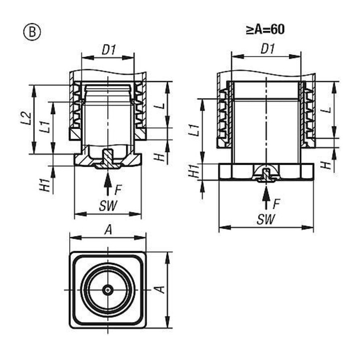 KIPP Justierstopfen Form B quadratisch 30 x 29 Polyamid