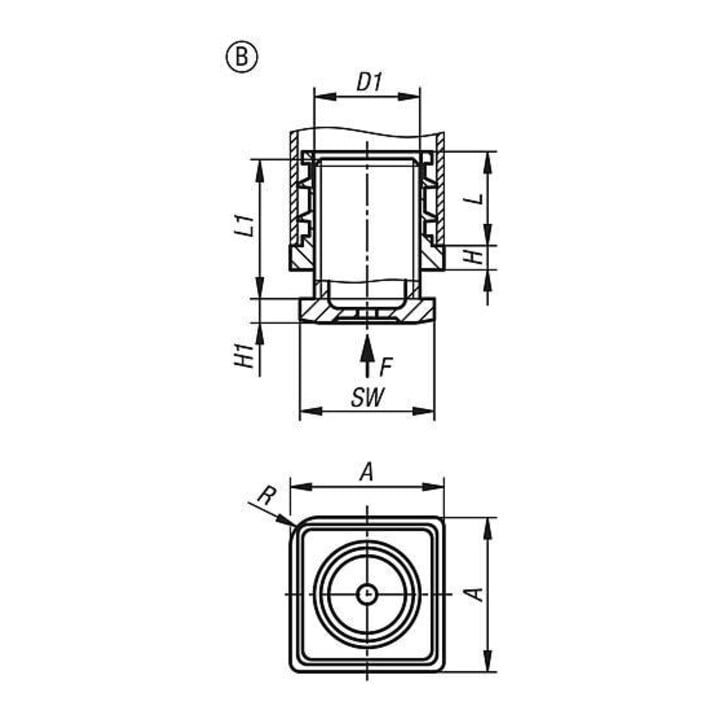 KIPP Justierstopfen Form B quadratisch 30 x 29mm Polyamid schwarz