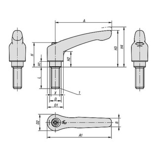 KIPP Klemmhebel Gr.0, zink silber-metallic kunststoffbeschichtet, Stahl brüniert